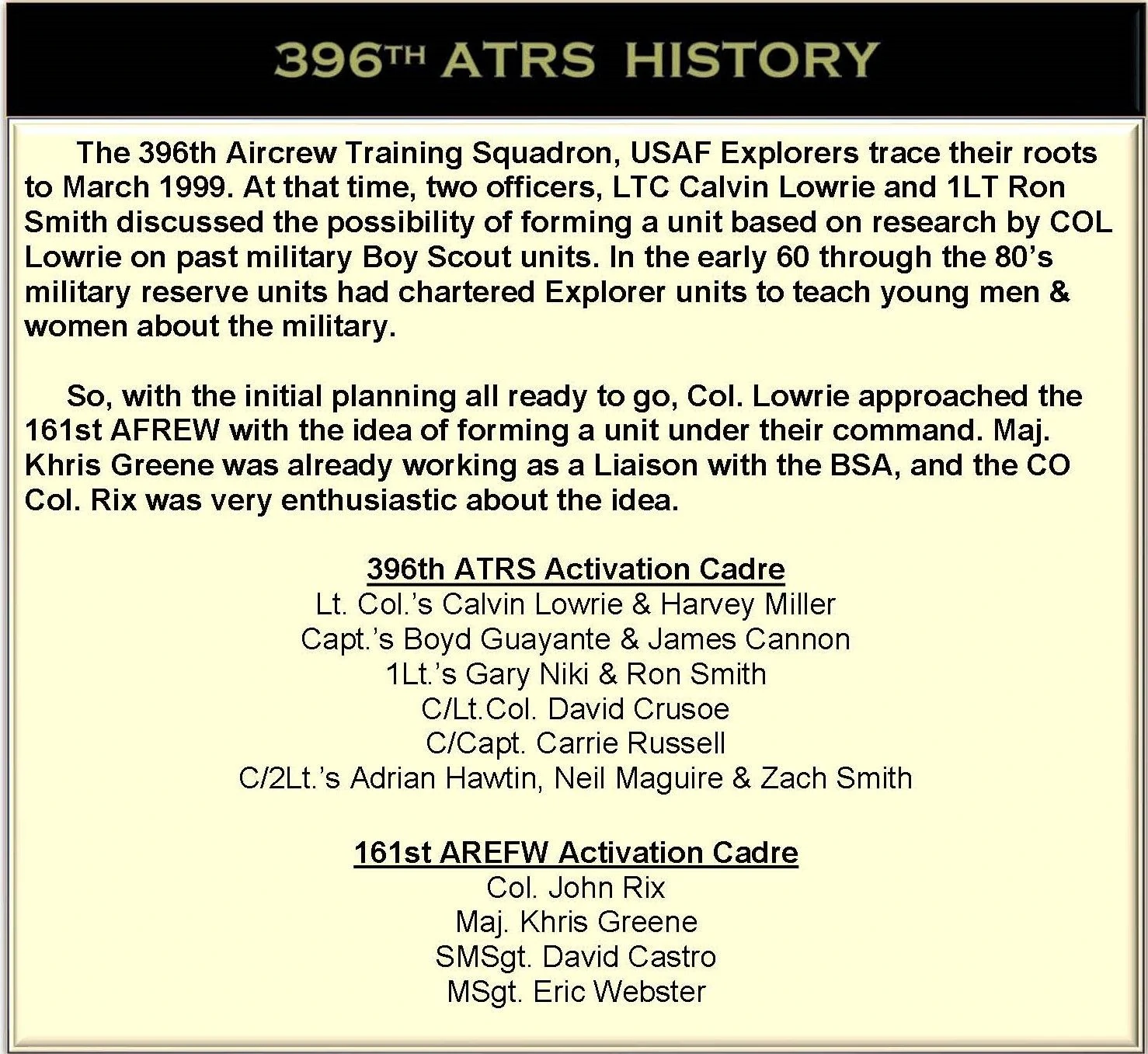 Fha 396 Training Program Air Force Explorers 396th Aircrew Training Sq (396ATRS)